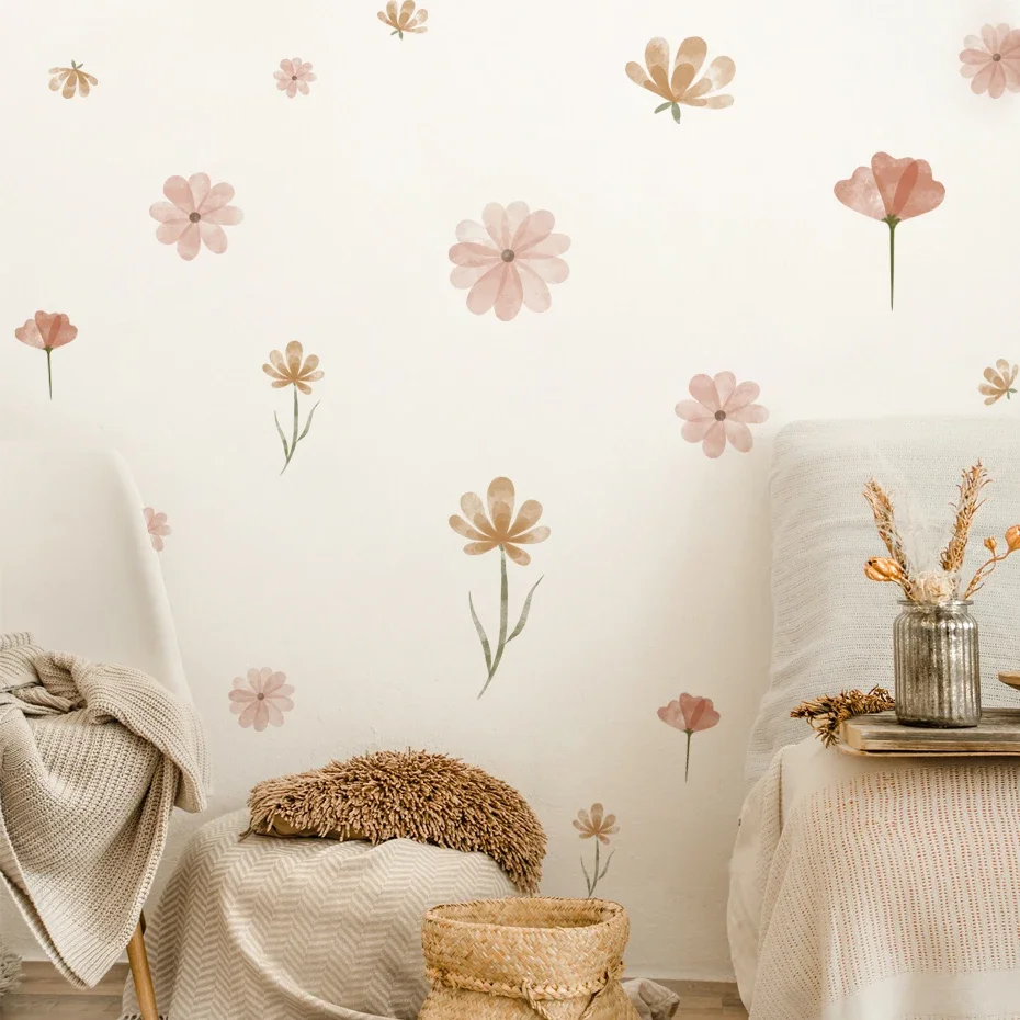 oho Flowers Wall Stickers Child Watercolor Bedroom Living Room Home Decor Art Eco-frienly Removable Decals PVC Murals