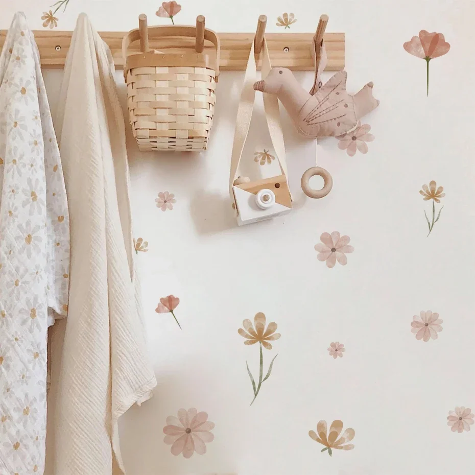 oho Flowers Wall Stickers Child Watercolor Bedroom Living Room Home Decor Art Eco-frienly Removable Decals PVC Murals