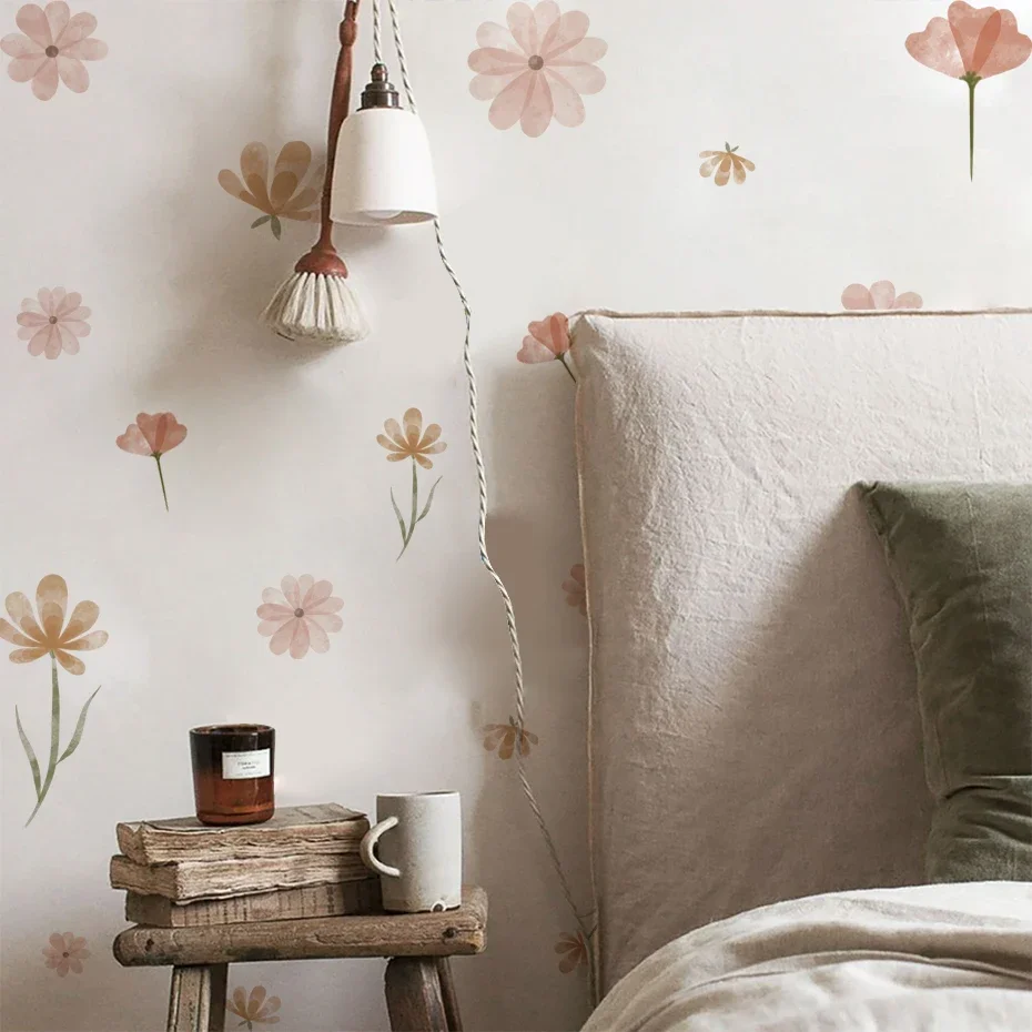 oho Flowers Wall Stickers Child Watercolor Bedroom Living Room Home Decor Art Eco-frienly Removable Decals PVC Murals