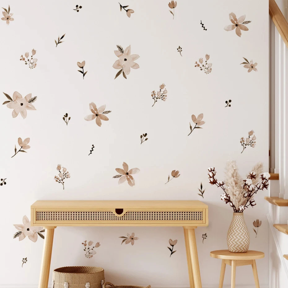 oho Flowers Wall Stickers Child Watercolor Bedroom Living Room Home Decor Art Eco-frienly Removable Decals PVC Murals