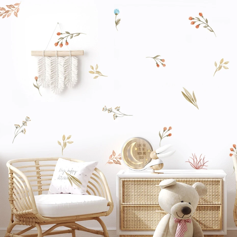 oho Flowers Wall Stickers Child Watercolor Bedroom Living Room Home Decor Art Eco-frienly Removable Decals PVC Murals